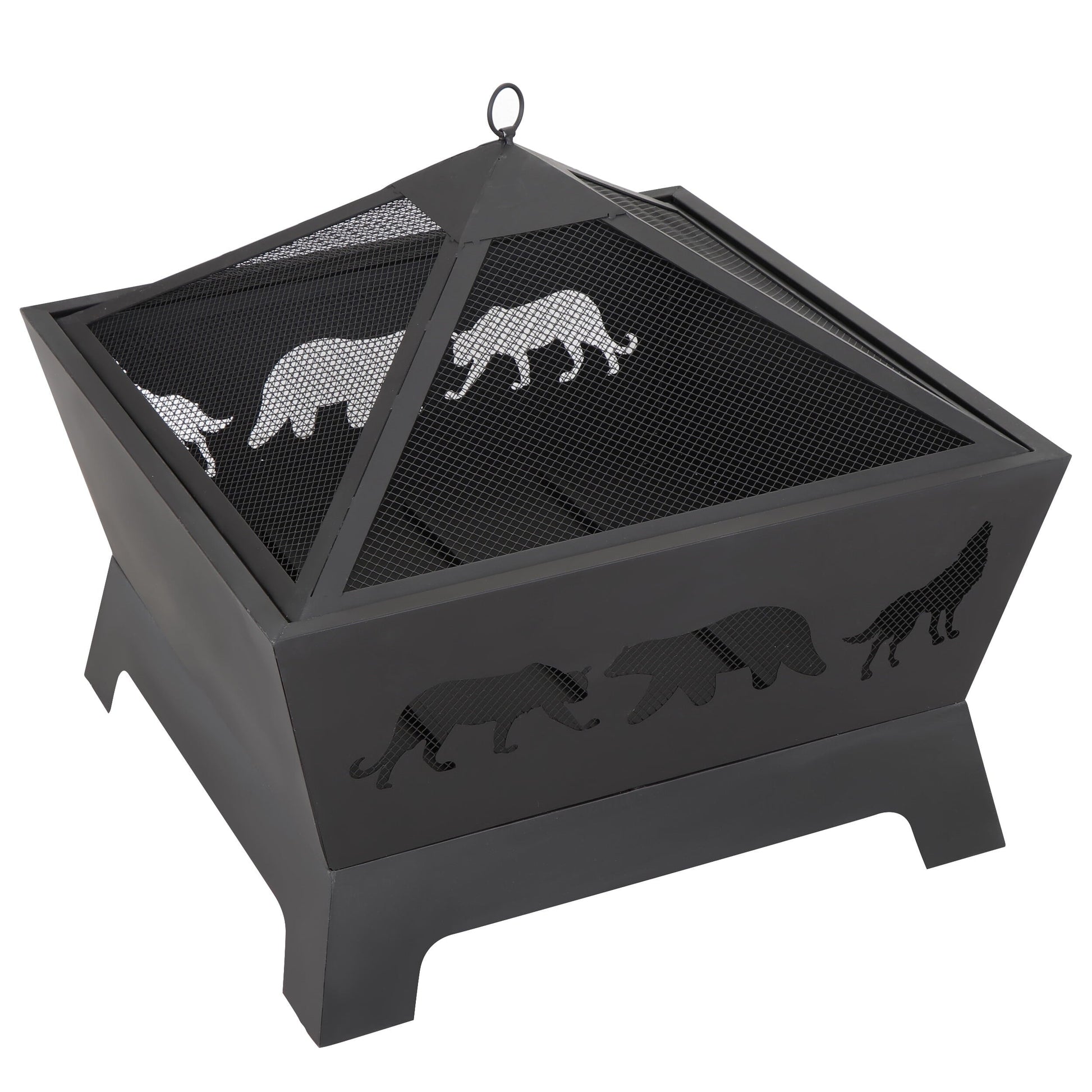 SuperDeal Patio Yard Fire Pits Wood Burning Outdoor Fireplace W/Rain Cover & Poker - Home OXO