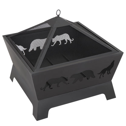 SuperDeal Patio Yard Fire Pits Wood Burning Outdoor Fireplace W/Rain Cover & Poker - Home OXO