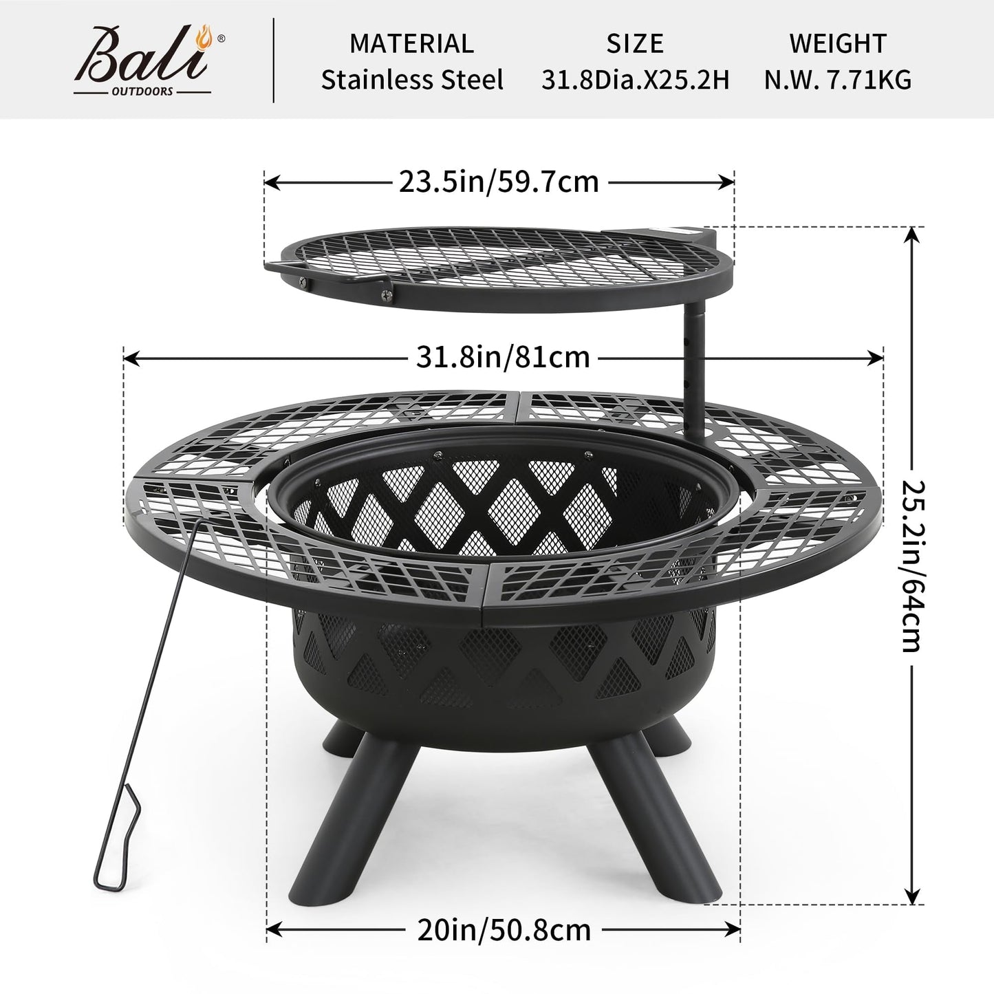 BALI OUTDOORS Fire Pits Outdoor Wood Burning Firepit Grill, 20 Inch Fire Bowl - Home OXO