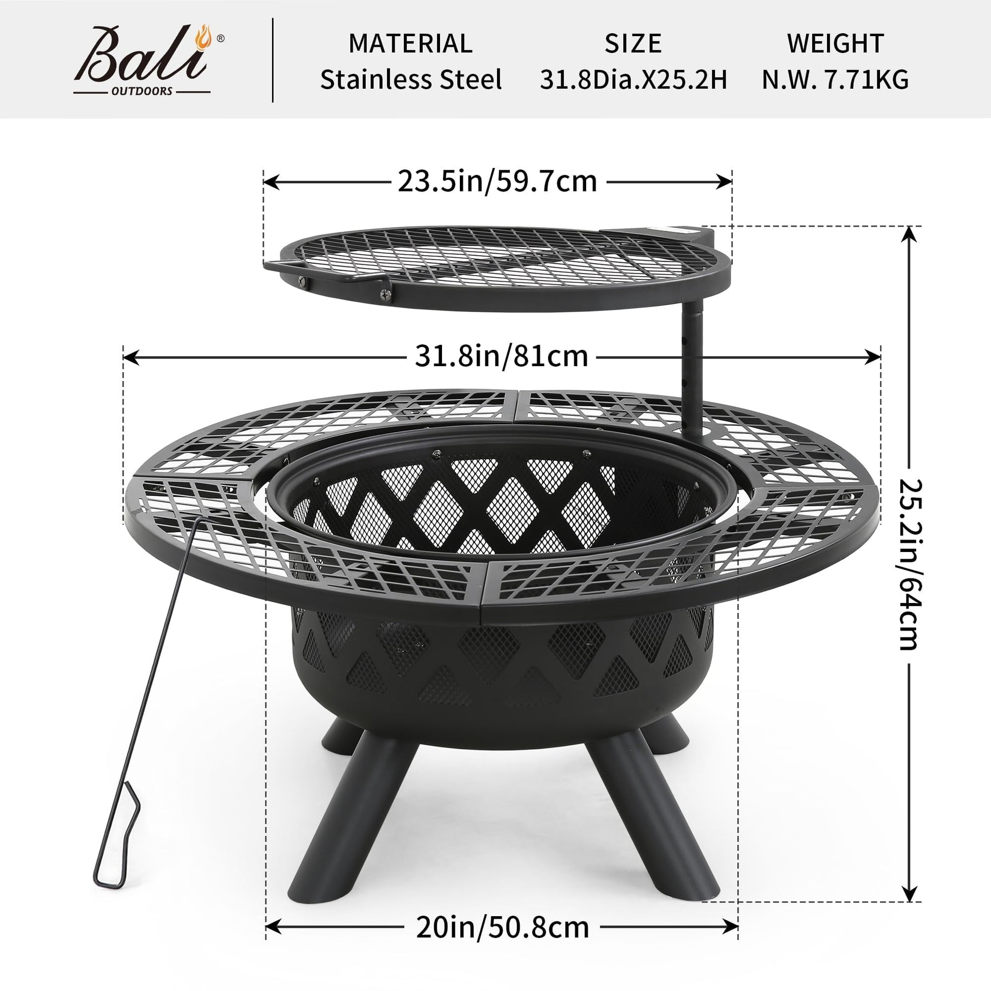 BALI OUTDOORS Fire Pits Outdoor Wood Burning Firepit Grill, 20 Inch Fire Bowl - Home OXO
