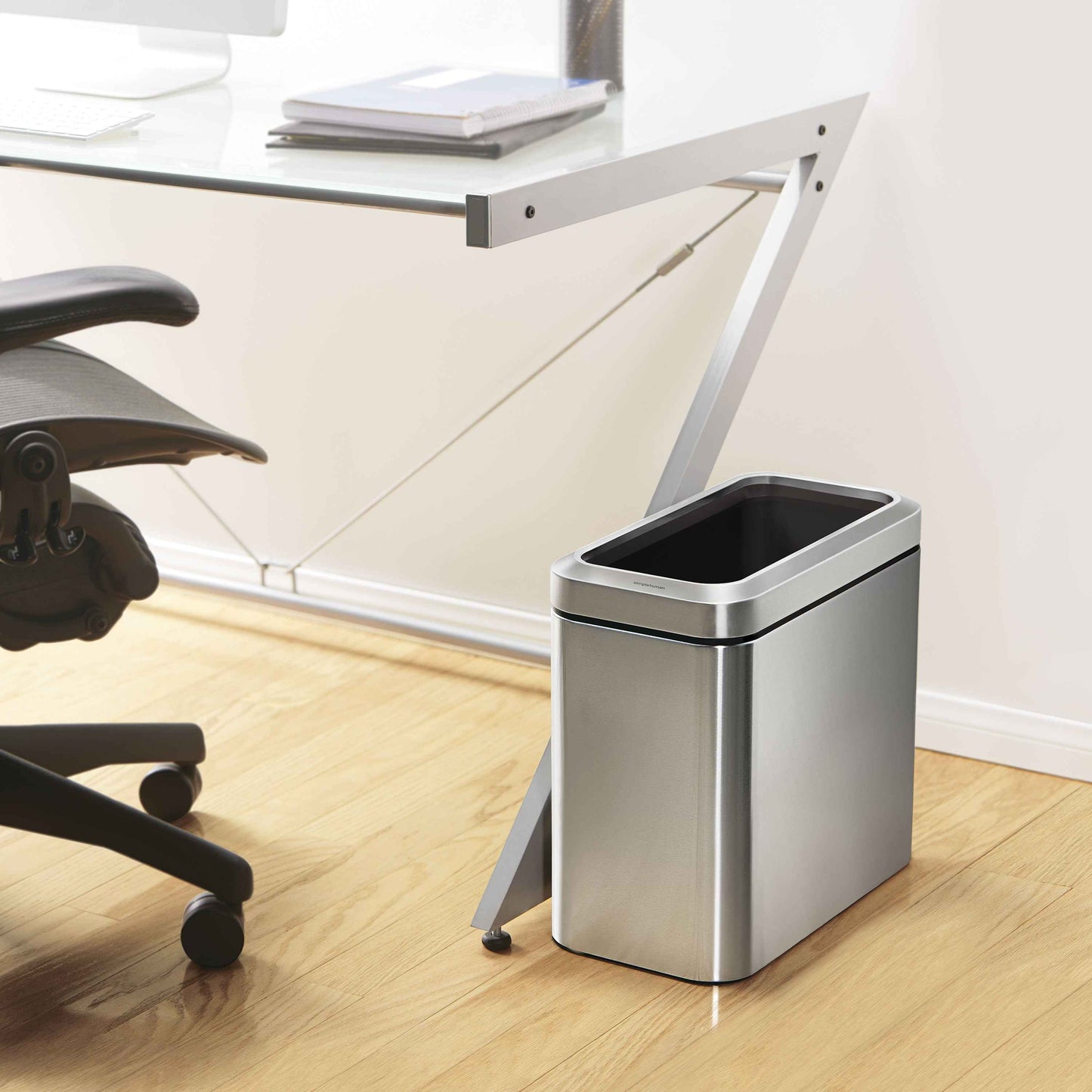 simplehuman 25 Liter / 6.6 Gallon Slim Open Top Trash Can, Commercial Grade Heavy Gauge Brushed Stainless Steel