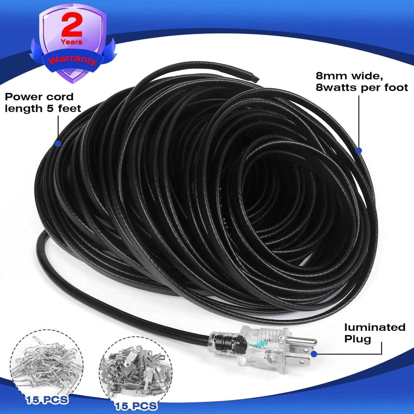 Rylpoint 100FT Heat Tape for Water Pipes, Roof Snow De-Icing, RV  Heating Cable,120 Volt 8W/ft