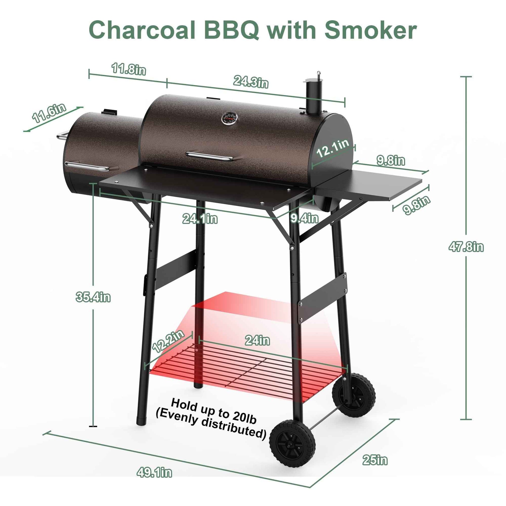 Firstness Charcoal Grill, Outdoor BBQ Grill Charcoal with Offset Smoker for Barbecue Pit Patio Backyard Camping Picnics, Black & Brown