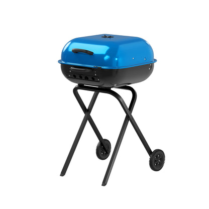 Americana Walk-A-Bout Charcoal Original Square Grill-100% Pre-Assembled Portable Steel, Blue - Home OXO