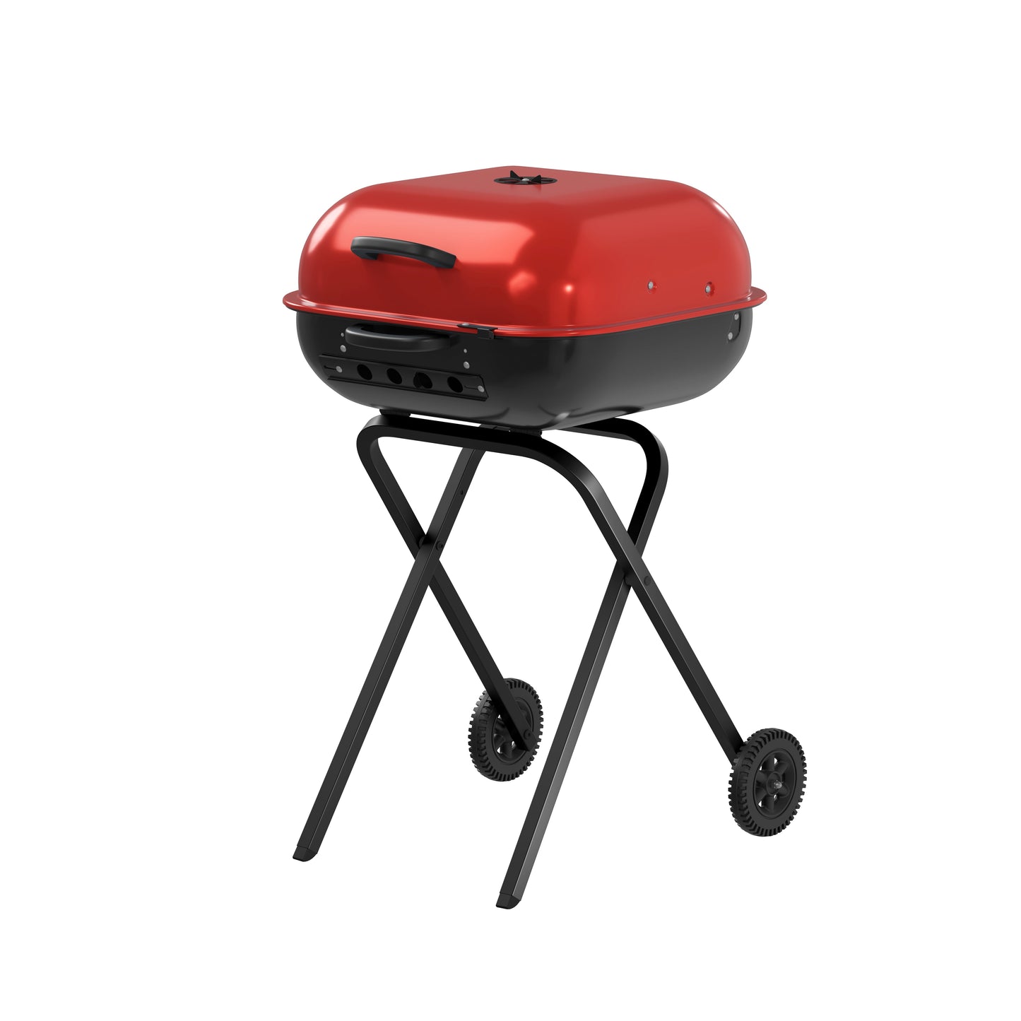 Americana Walk-A-Bout Charcoal Original Square Grill-100% Pre-Assembled Portable Steel, Red - Home OXO
