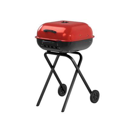 Americana Walk-A-Bout Charcoal Original Square Grill-100% Pre-Assembled Portable Steel, Red - Home OXO