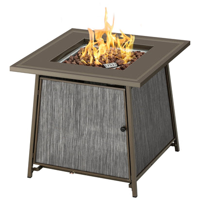 BALI OUTDOORS 28" Gas Fire Pit Table with Metal Lid and Lava Rocks, 50,000 BTU / Gray - Home OXO