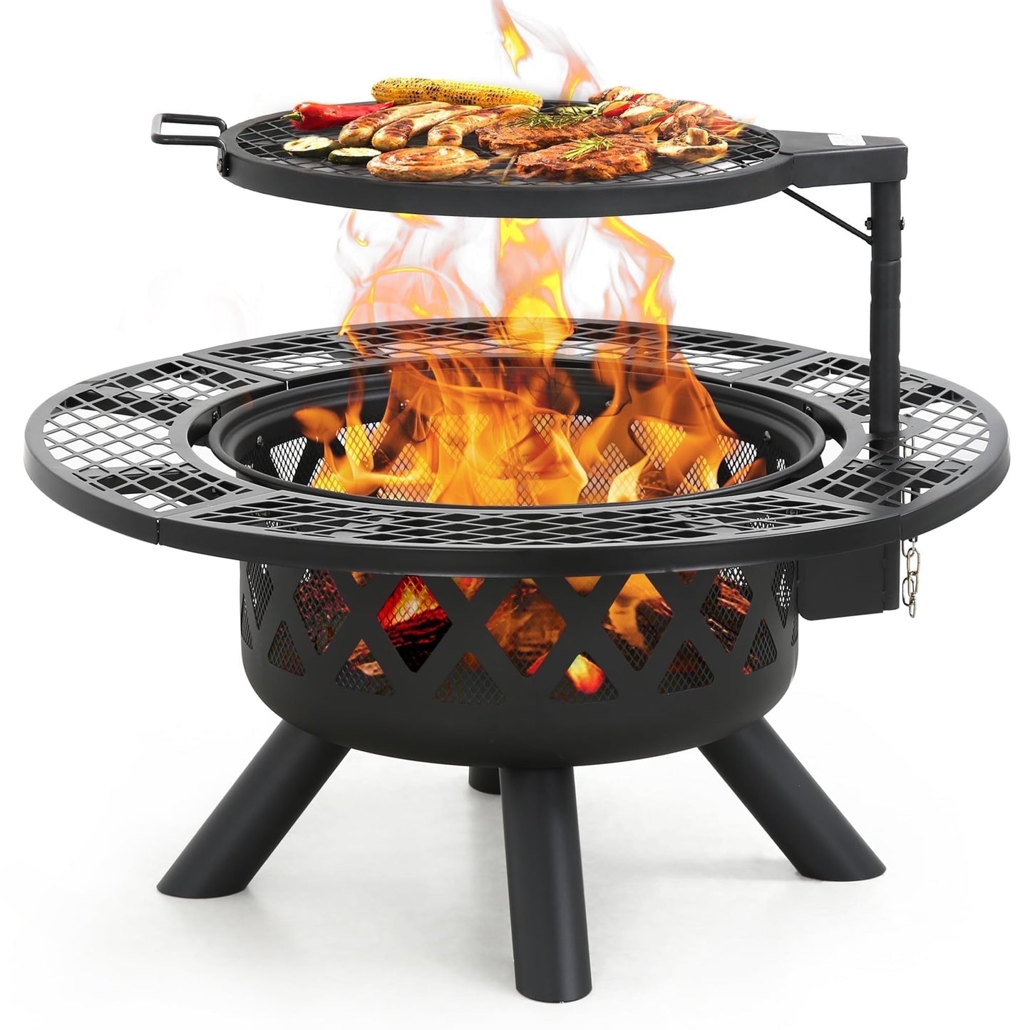 BALI OUTDOORS 32 inch Fire Pit with Poker, Wood Burning Fire Pit Patio for Outside with Grill - Home OXO