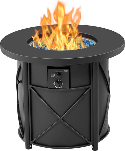 Bali Outdoors 30" Round Gas Fire Pit Table 50000 BTU Fire Column for Outside Backyard, Patio, Black - Home OXO