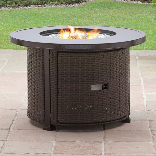 Better Homes & Gardens Colebrooke 37" Round 50,000 BTU Propane Gas Fire Pit Table with Glass Beads, Metal Lid and Protective Cover - Home OXO