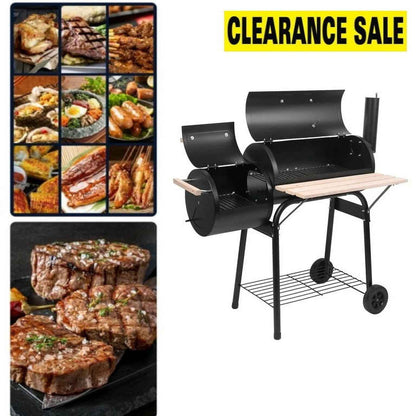 Bitiwend Charcoal Grill w/Smoker, Outdoor BBQ Grill with Side Table, Portable Offset Smoker W/2-zone Area