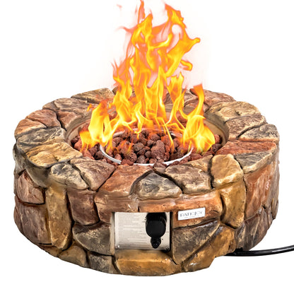 Costway 28'' Propane Gas Fire Pit Outdoor 40,000 BTU Stone Finish Lava Rocks Cover Brown - Home OXO