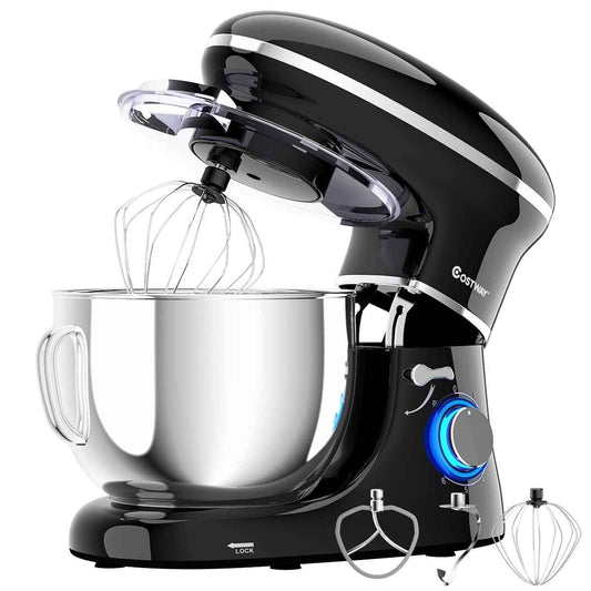 Costway 6.3 QT Tilt-Head Food Stand Mixer 6 Speed 660W wIth Dough Hook, Whisk & Beater Black