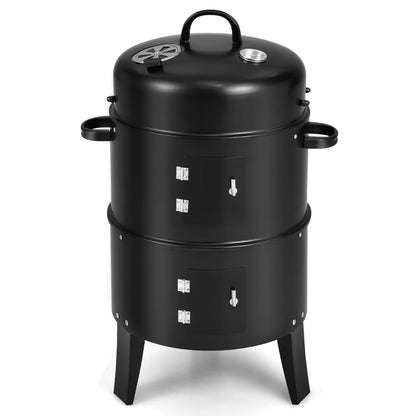 Costway3-in-1 Vertical Charcoal Smoker  Portable BBQ Smoker Grill with Detachable 2 Layer - Home OXO