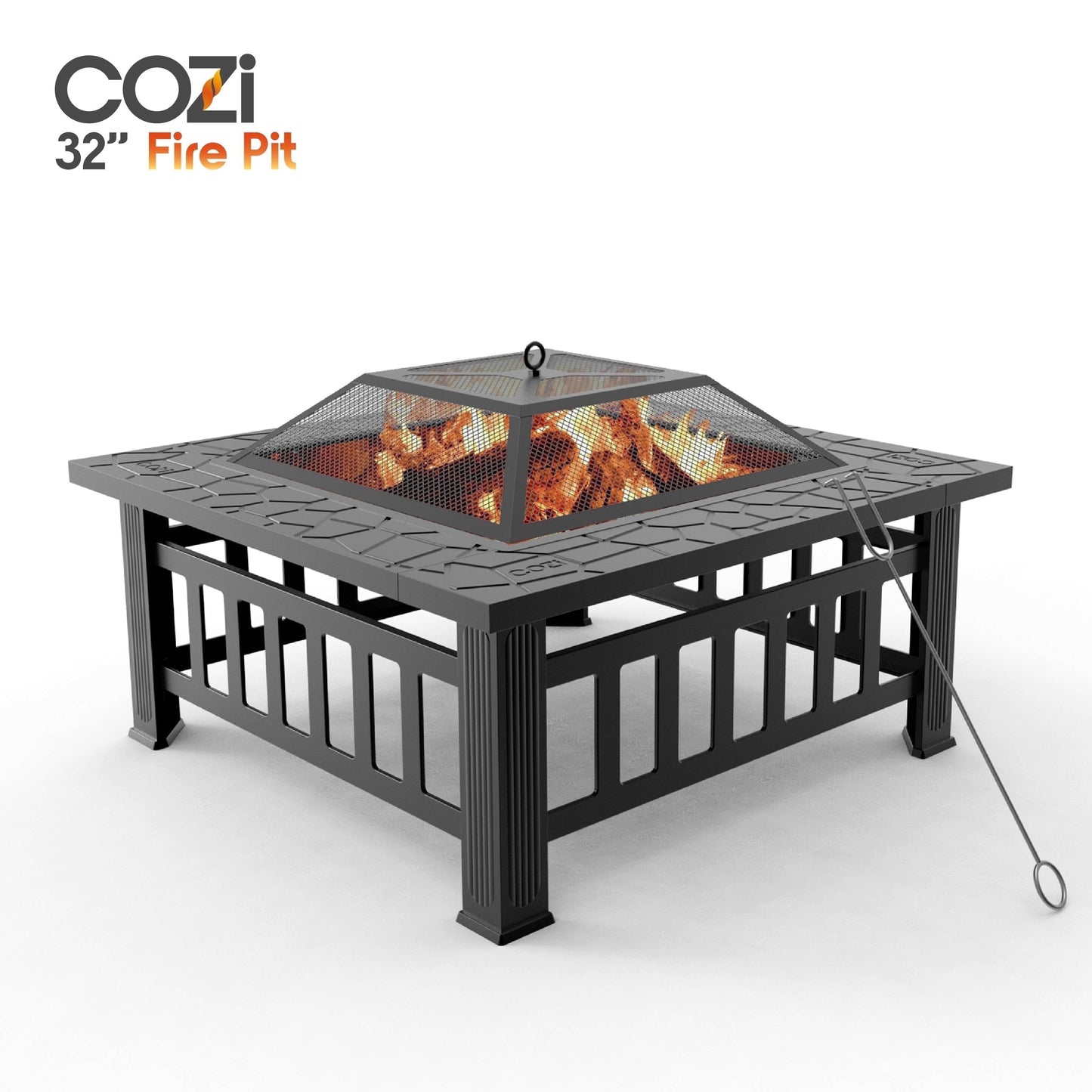 Cozi Outdoor Square Fire Pit Table with BBQ Grill for Camping and Outdoor Decor, 32” - Home OXO