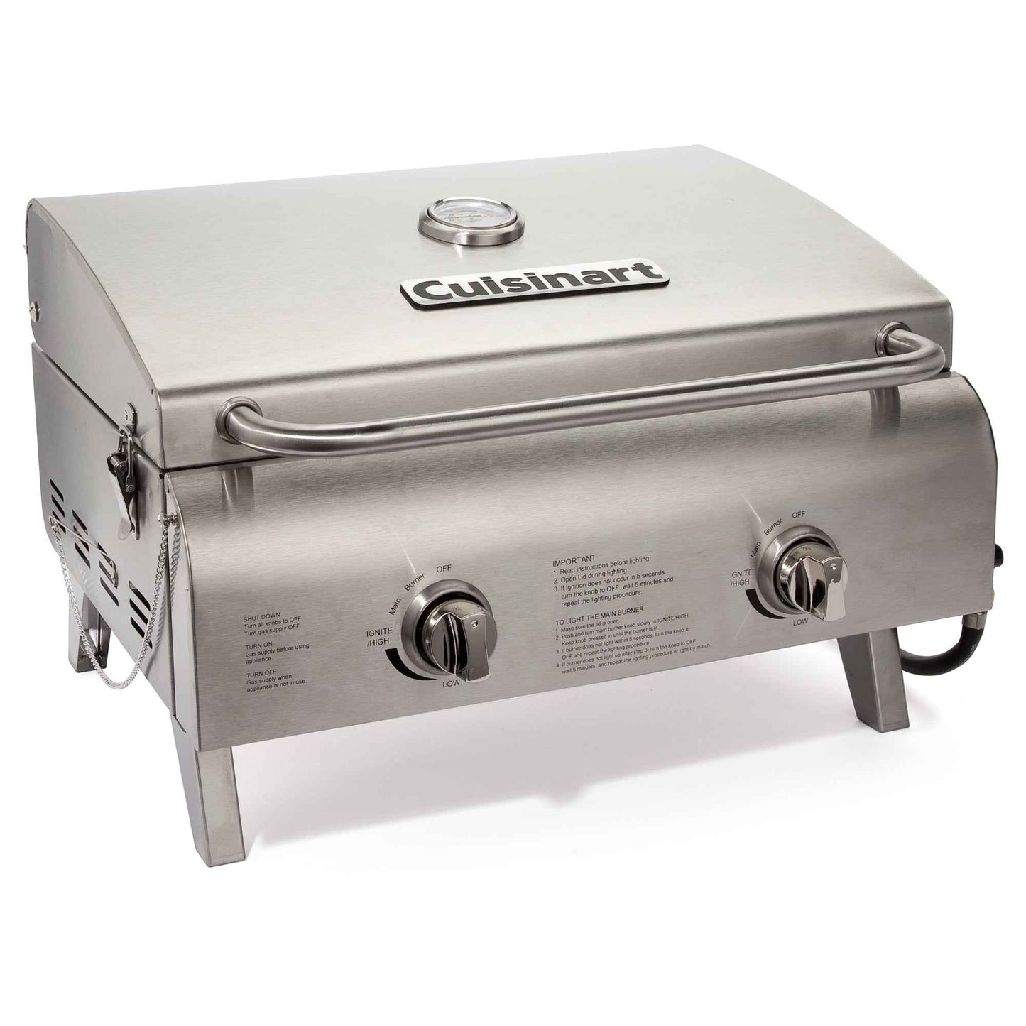 Cuisinart Chef's Style Tabletop Portable Propane Gas Grill, 20,000 BTU Stainless Steel 2-Burner Outdoor BBQ Grill