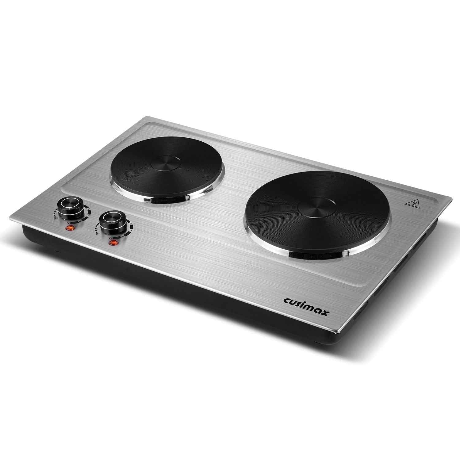 CUSIMAX 1800W Portable Double Burner Hot Plate – Stainless Steel Countertop Electric Cooktop with Dual Cast Iron Heating Plates, Easy-to-Clean Silver Design, Upgraded Version