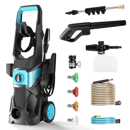 TEBRU Electric Pressure Washer, 3000PSI Max 2.4 GPM Power Washer with 32 ft Hose, 4 Quick Connect Nozzles, Foam Cannon, Suitable for Clean Cars, Patios, Driveways, Fences, Pool