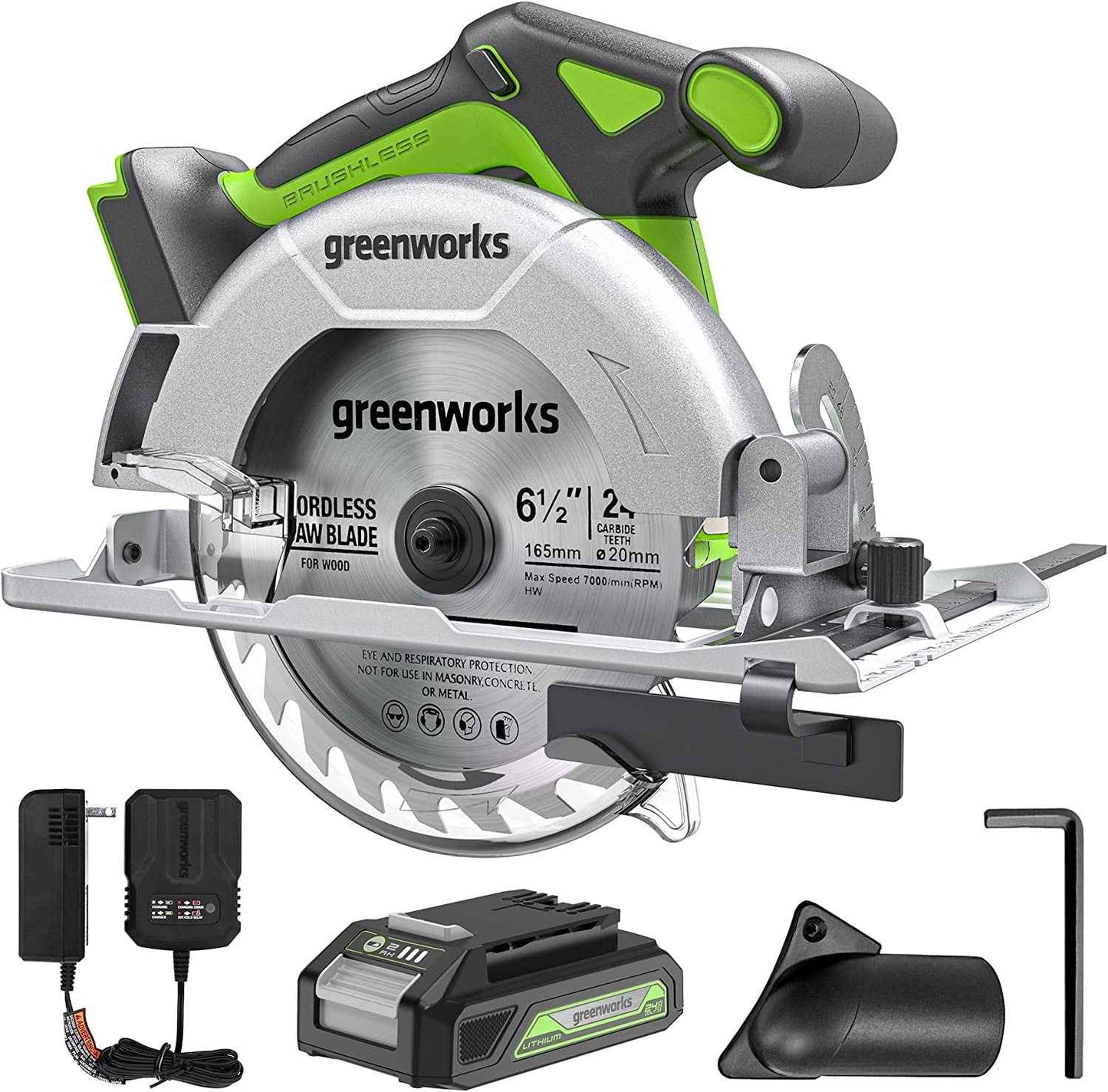 Greenworks 24V Brushless 6-1/2" Circular Saw Kit with 24V 2Ah Battery and Charger