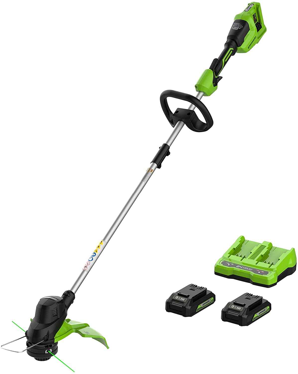 Greenworks 48V (2x24V) 15" Cordless String Trimmer + (2) 2Ah USB Batteries & Dual Port Rapid Charger