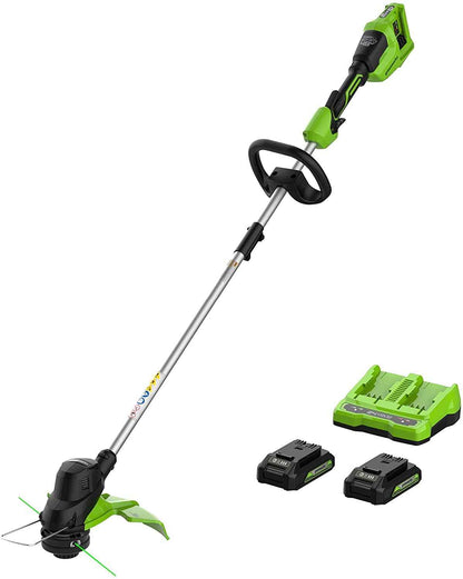 Greenworks 48V (2x24V) 15" Cordless String Trimmer + (2) 2Ah USB Batteries & Dual Port Rapid Charger