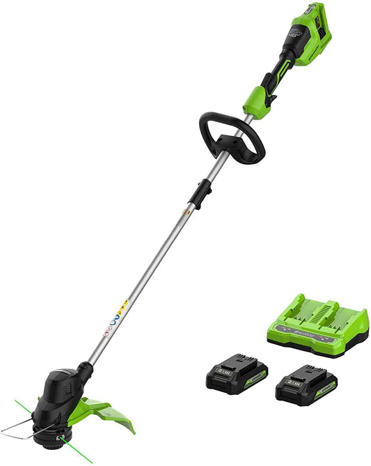Greenworks 48V (2x24V) 15" Cordless String Trimmer + (2) 2Ah USB Batteries & Dual Port Rapid Charger