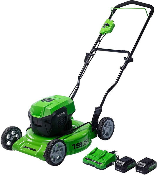Greenworks 48V USB Batteries and Dual Port Rapid Charger Included Brushless Push Lawn Mower, 19”