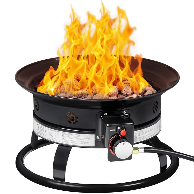 Homall Portable Propane Fire Pit for Outside, Smokeless Gas Fire Bowl with Auto-Ignition, 19-Inch Diameter Lid & Carry Kit, for Patio,, Black - Home OXO