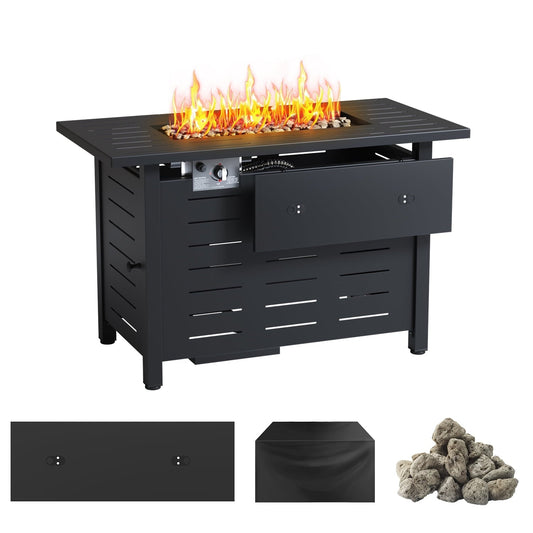JolyDale 40" Propane Fire Pit Table, 50,000 BTU Auto Ignition Steel Gas Fire Pit with Removable Lid & Waterproof Cover for Patio, Backyard, Black - Home OXO