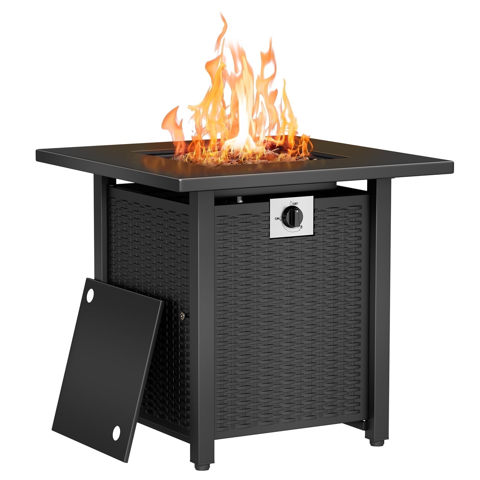 KingChii 28 inch Propane Fire Pit with Lid and Lava Rock, 50,000 BTU Steel Gas Fire Pit Table for Outdoor, Garden, Patio and Backyard, Black - Home OXO
