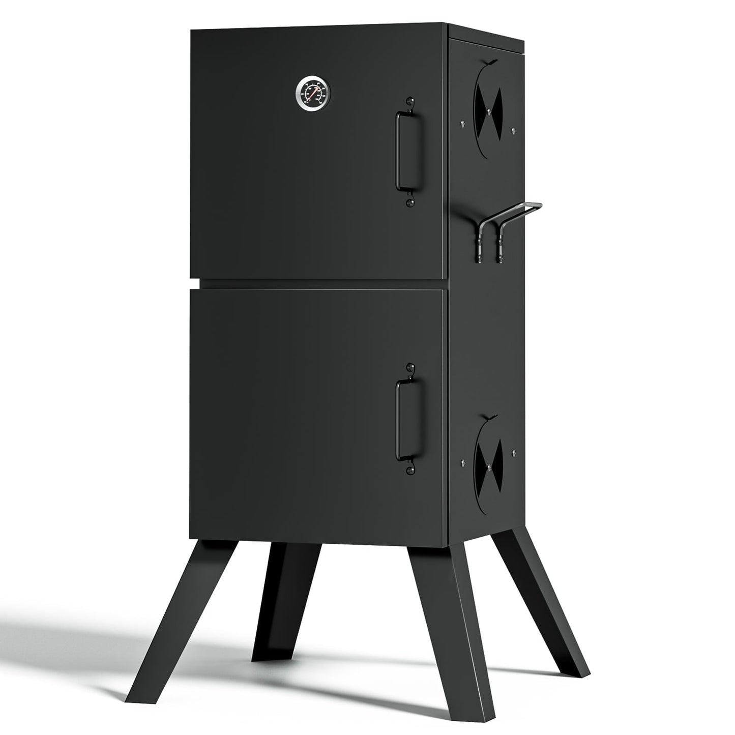 Kingchii Vertical Charcoal Smoker BBQ Grill with Built-in Thermometer, Portable Smoker for Backyard, Camping, Barbecue, and Outdoor Grilling - Home OXO