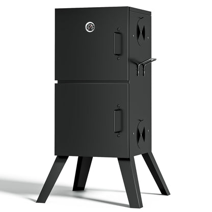 Kingchii Vertical Charcoal Smoker BBQ Grill with Built-in Thermometer, Portable Smoker for Backyard, Camping, Barbecue, and Outdoor Grilling - Home OXO