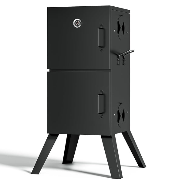 Kingchii Vertical Charcoal Smoker BBQ Grill with Built-in Thermometer, Portable Smoker for Backyard, Camping, Barbecue, and Outdoor Grilling