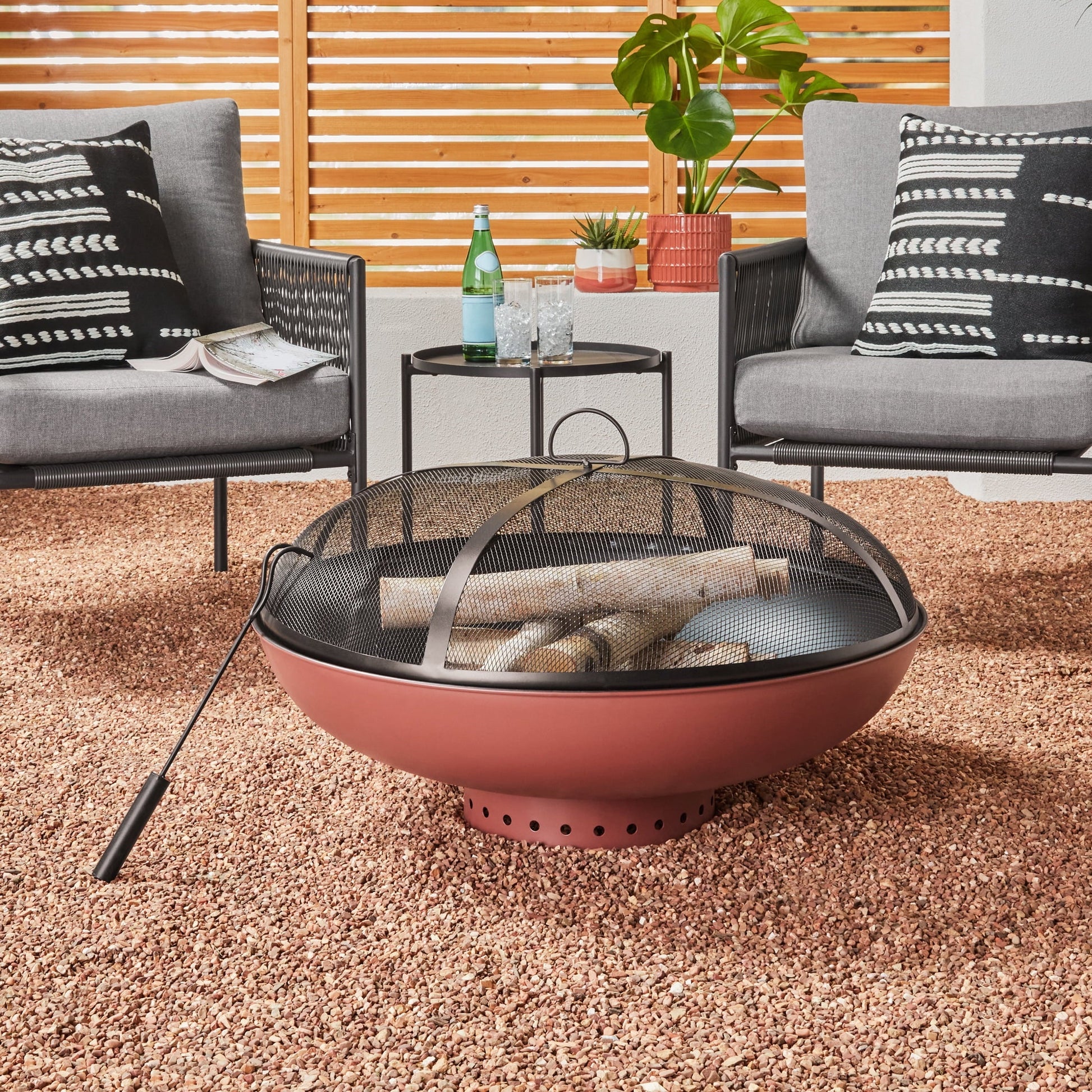 Mainstays 32" Round Terra-Cotta & Black High-Resistance Finish Steel Fire Pit - Home OXO