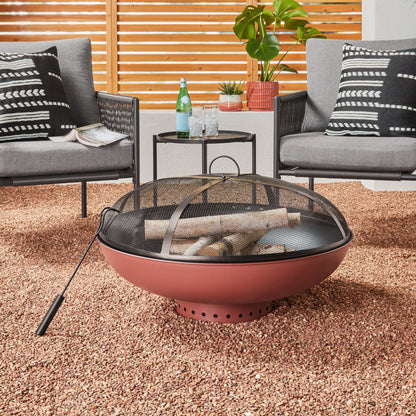 Mainstays 32" Round Terra-Cotta & Black High-Resistance Finish Steel Fire Pit - Home OXO