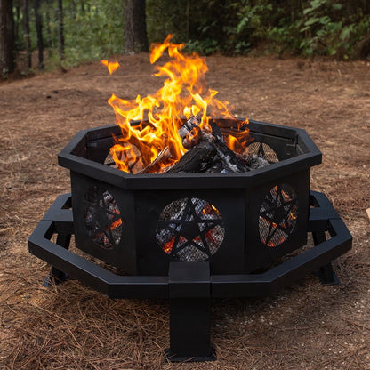 MistMo 35 inch Fire Pit, Outdoor Fire Pit Wood Burning Fire Pits with Cooking Grill - Home OXO