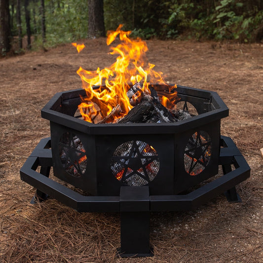 MistMo 35 inch Fire Pit, Outdoor Fire Pit Wood Burning Fire Pits with Cooking Grill - Home OXO