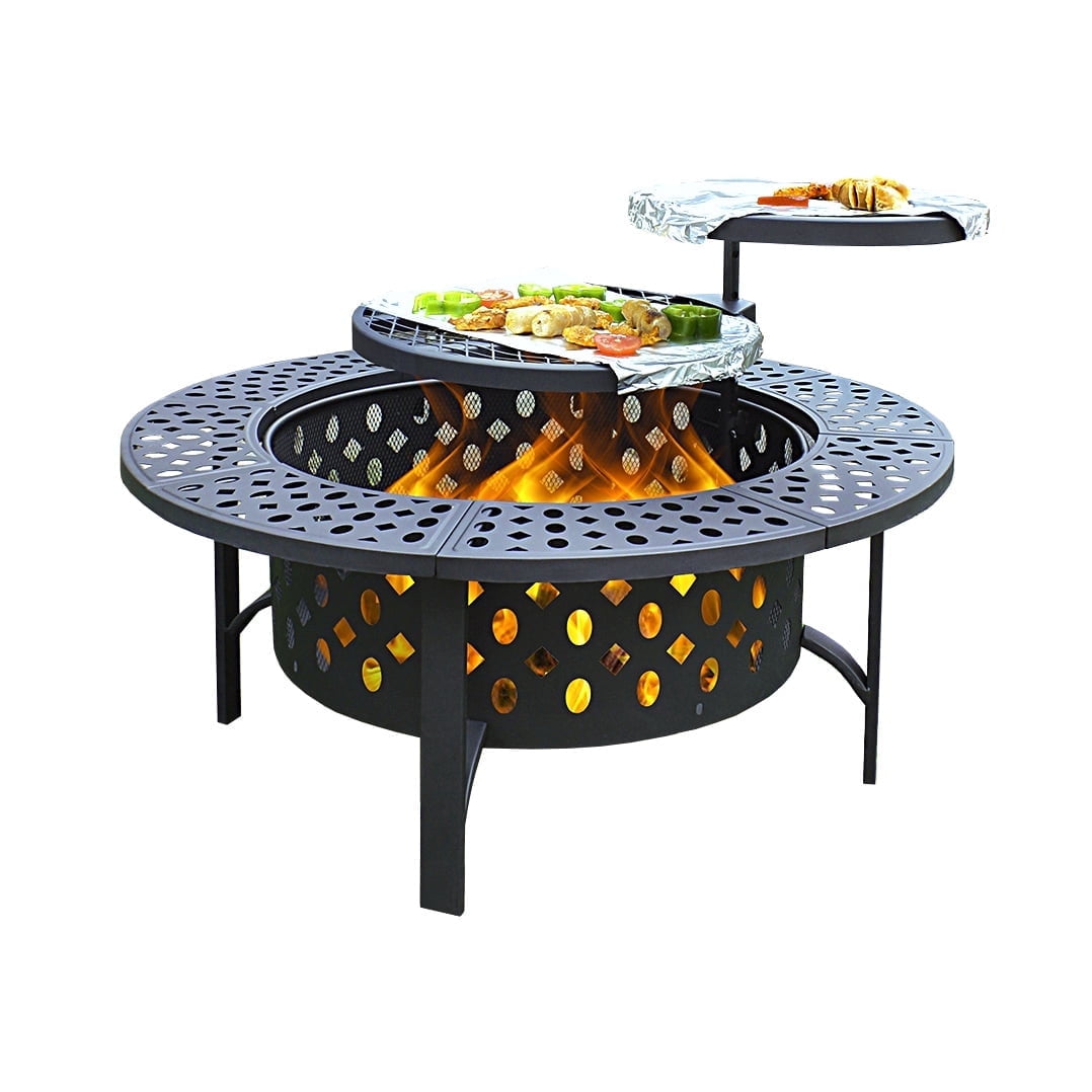 MistMo 36 inch Round Fire Pit for Outdoor Bonfire Multipurpose Wood Burning Metal Table for Patio - Home OXO