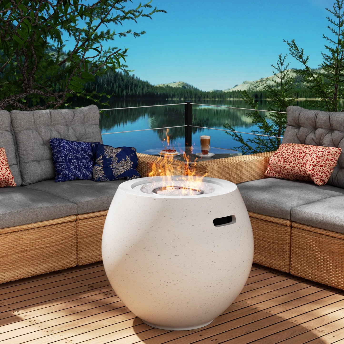 NAGA BAHNA 21" Round Propane Fire Pit 50,000BTU Terrazzo Gas Fire Pit with Glass Stones - Home OXO