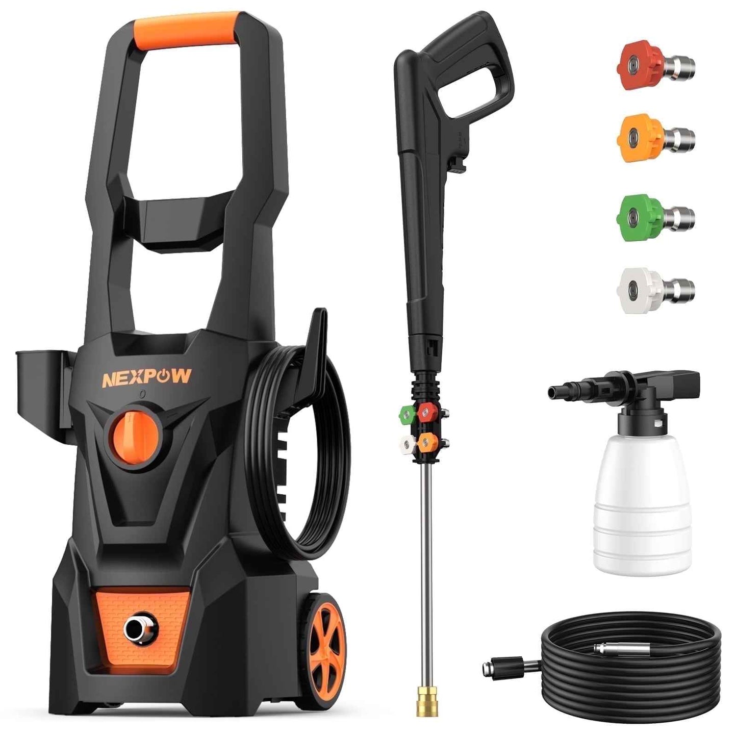 NEXPOW Electric Pressure Washer, 4000PSI Max 2.6 GPM Power Washer with 30 ft Hose, 4 Different Pressure Tips, Foam Cannon, Perfect for Cars, Patios