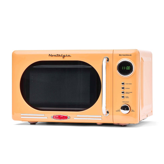 Nostalgia Retro Compact Countertop Microwave Oven - 0.7 Cu. Ft. - 700-Watts with LED Digital Display - Child Lock - Easy Clean Interior - Orange