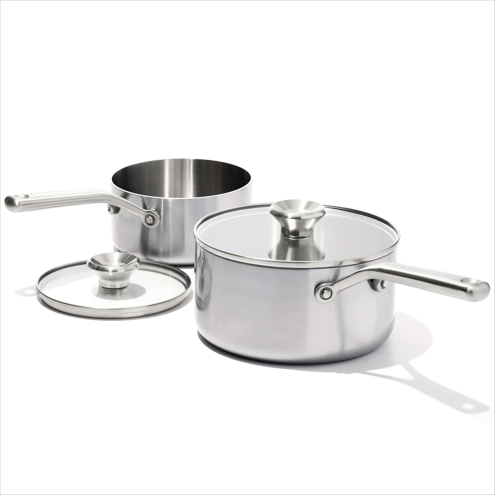 OXO Mira 1.5Qt & 3Qt 3-ply stainless steel Saucepan Set with tempered glass lids - Home OXO