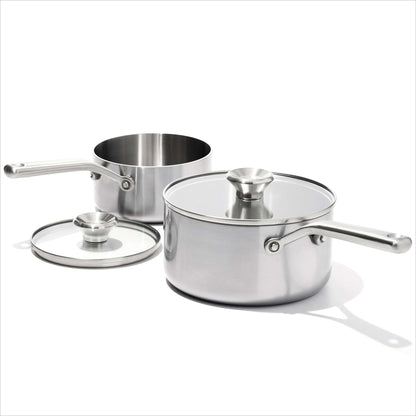 OXO Mira 1.5Qt & 3Qt 3-ply stainless steel Saucepan Set with tempered glass lids - Home OXO