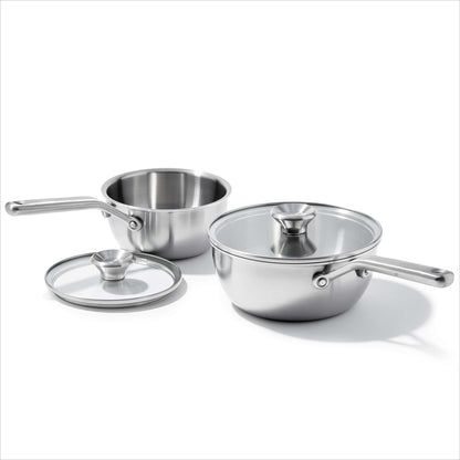 OXO Mira 4 Piece Oven Safe Stainless Steel Cookware Set, Silver - Home OXO