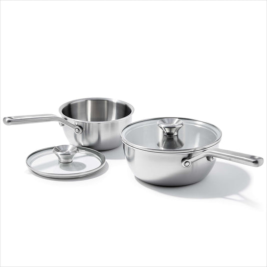 OXO Mira 4 Piece Oven Safe Stainless Steel Cookware Set, Silver - Home OXO