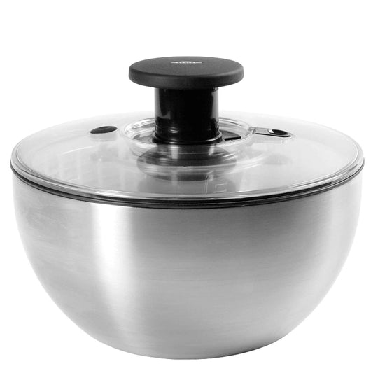 OXO Non Slip Steel Salad Spinner Bowl w/ Soft Push Pump Knob & Clear Locking Lid