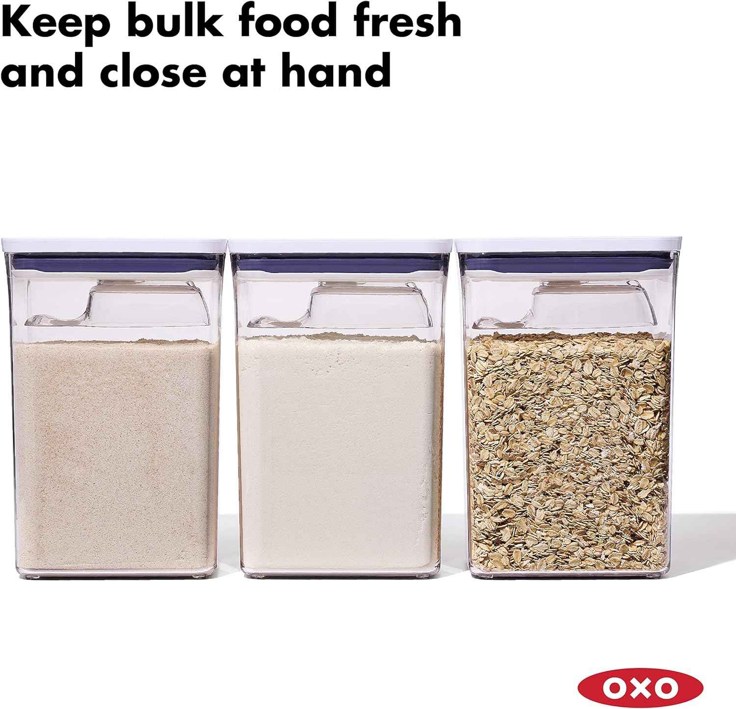 OXO Good Grips 6 Piece(3 Containers & 3 Scoops) Large Canister Set with Scoops, 4.4 qt each, White