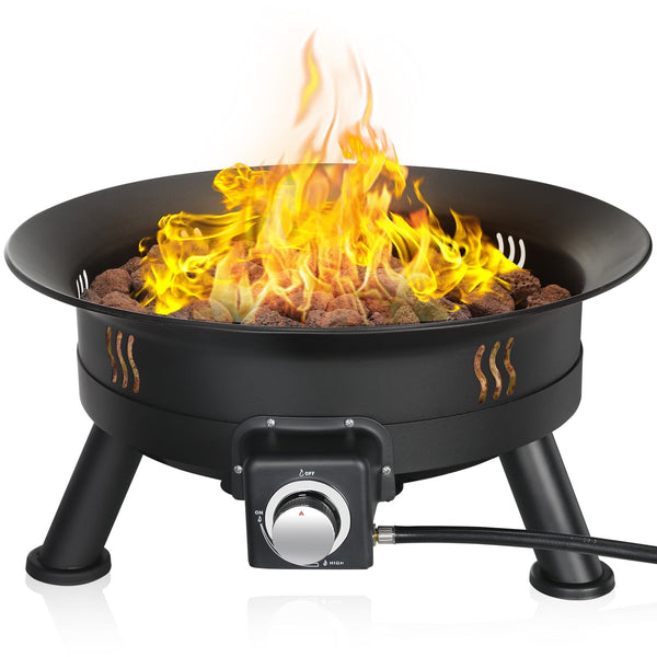Pirecart 24 inch Portable Fire Pit 58,000 BTU Outdoor Propane Gas Fire Pit Bowl with Cover & Lava Rock