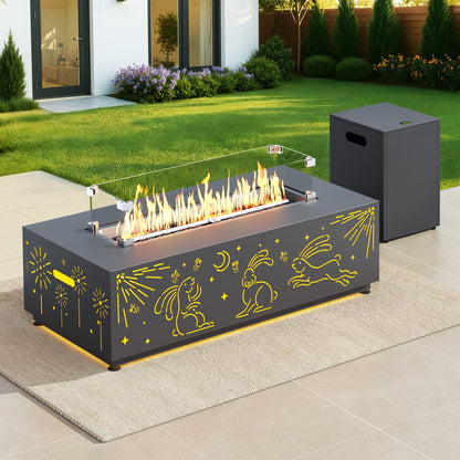 RADIATA 42" Rectangle Fire Pit Table, Dual-Fuel (Propane or Natural Gas), 50000 BTU,LED Rabbit Light, CSA Certified, Dark Gray - Home OXO