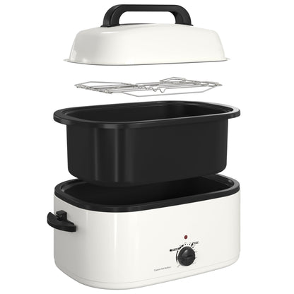 RoyalCraft 22 Quart Electric Turkey Roaster Oven with Visible Glass Lid, with Removable Pan & Rack, Stainless Steel, White